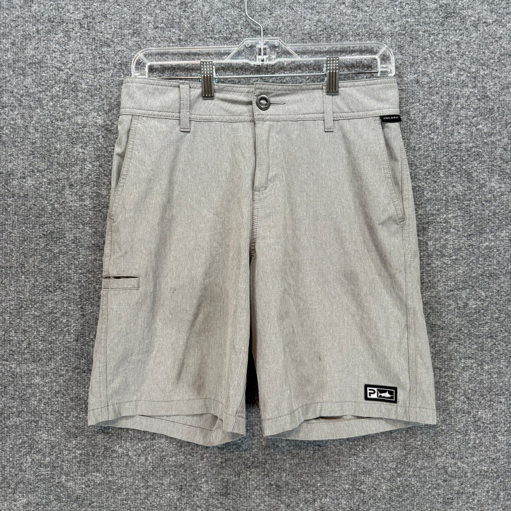 Pelagic Hybrid Shorts Youth 29 Gray‎ Performance Fishing Boating Stretch Active